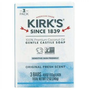 3 Bars Kirk's 100% Premium Coconut Oli Gentle Castile Soap -Original Fresh Scent